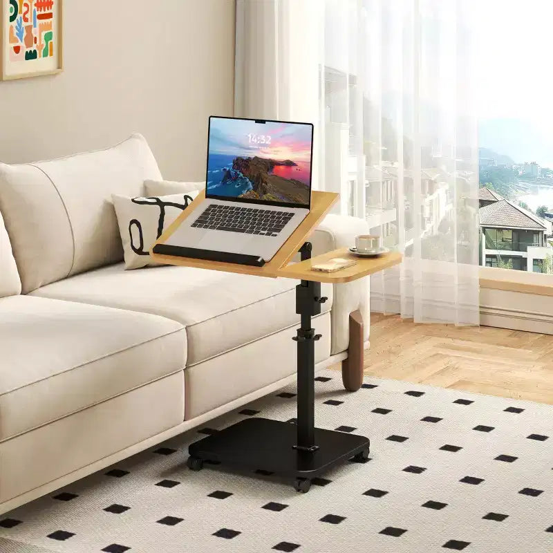 1 Table d'appoint en C, Table de lit à roulettes réglable en hauteur, Table de canapé multi-usage et Bureau d'ordinateur portable pour petits espaces