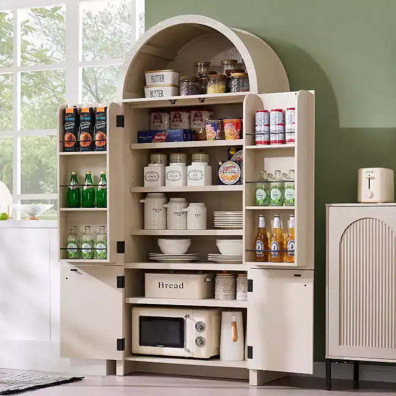 Garde-manger haut et arqué de 71 po, armoire de rangement moderne avec 3 tablettes réglables, 6 tablettes de porte, pour cuisine, salon