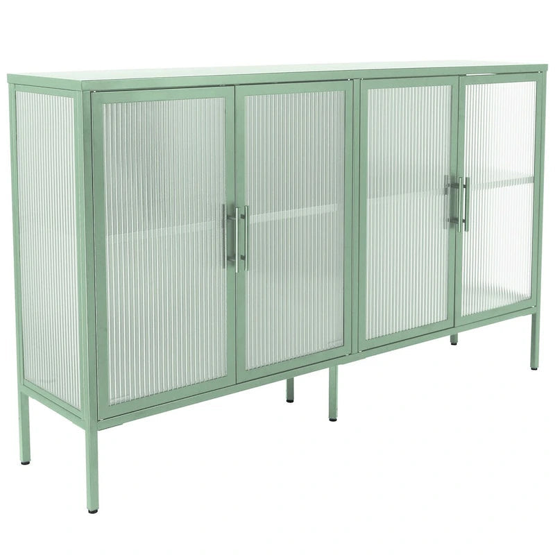Meuble en métal et verre trempé avec étagère réglable