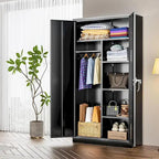 Armoire de rangement en métal verrouillable de 72 po de haut avec tringle de suspension pour garage, salle de sport, bureau à domicile