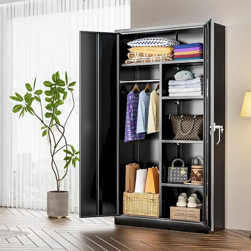 Armoire de rangement en métal verrouillable de 72 po de haut avec tringle de suspension pour garage, salle de sport, bureau à domicile