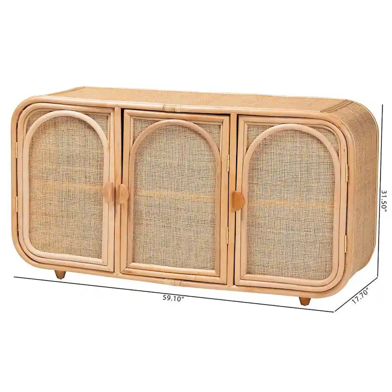 Meuble de rangement 3 portes en rotin naturel Bohème Evania