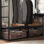 Bellemave Lit mezzanine queen en métal avec bureau, étagères de rangement et tringle à vêtements, cadre de lit mezzanine peu encombrant avec garde-corps et échelle, sans sommier tapissier, noir