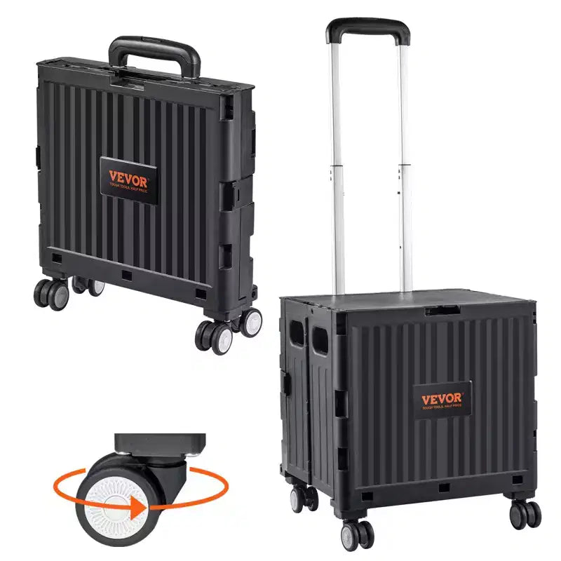 Chariot utilitaire pliable, capacité de charge de 110 lb, caisse roulante portable pliable avec poignée télescopique robuste et 4 roues pivotantes