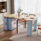 Table à manger extensible Whisen, table îlot mobile roulante avec 3 rallonges amovibles, meuble de rangement