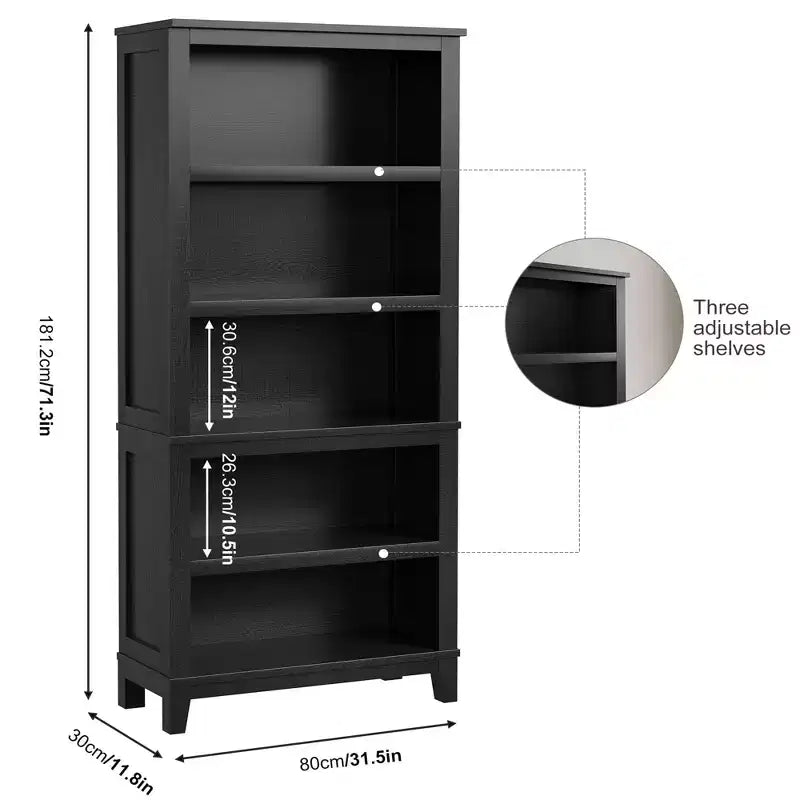 GustoWave 71 Grande bibliothèque avec étagères réglables 80 cm de large Étagère en bois à 5 niveaux Bibliothèques de style Ferme Bibliothèque Vintage