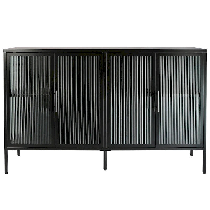 Meuble en métal et verre trempé avec étagère réglable