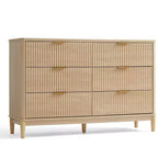 Commode LINSY HOME à 6 tiroirs cannelés pour chambre à coucher, grande commode de style moderne du milieu du siècle avec poignées en métal doré, commodes larges en bois de style bohème