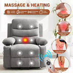 Fauteuil inclinable releveur avec massage et chauffage, fauteuils inclinables électriques surdimensionnés, siège de cinéma maison avec 2 porte-gobelets latéraux, fauteuil simple inclinable à bascule
