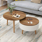 Table basse ronde moderne en bois noir et blanc avec rangement