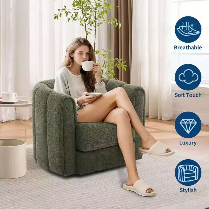 Ensemble de 2 fauteuils d'appoint pivotants à 360° modernes, revêtement en tissu doux, vert