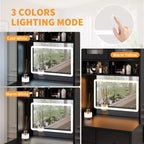 Coiffeuse 3-en-1 avec miroir lumineux, table de toilette compacte avec tiroirs, compartiment de rangement et tabouret roulant pour chambre à coucher