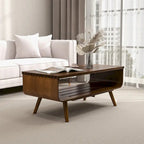 Table basse rectangulaire Adelina en bois massif de style Mid-Century, de couleur marron