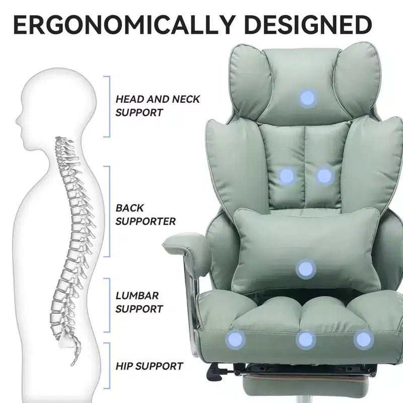 Efomao Chaise de Bureau Ergonomique 400 lbs, Grande Chaise d'Ordinateur en Cuir PU pour Personnes de Grande Taille, Fauteuil de Direction avec Repose-Pieds et Soutien Lombaire
