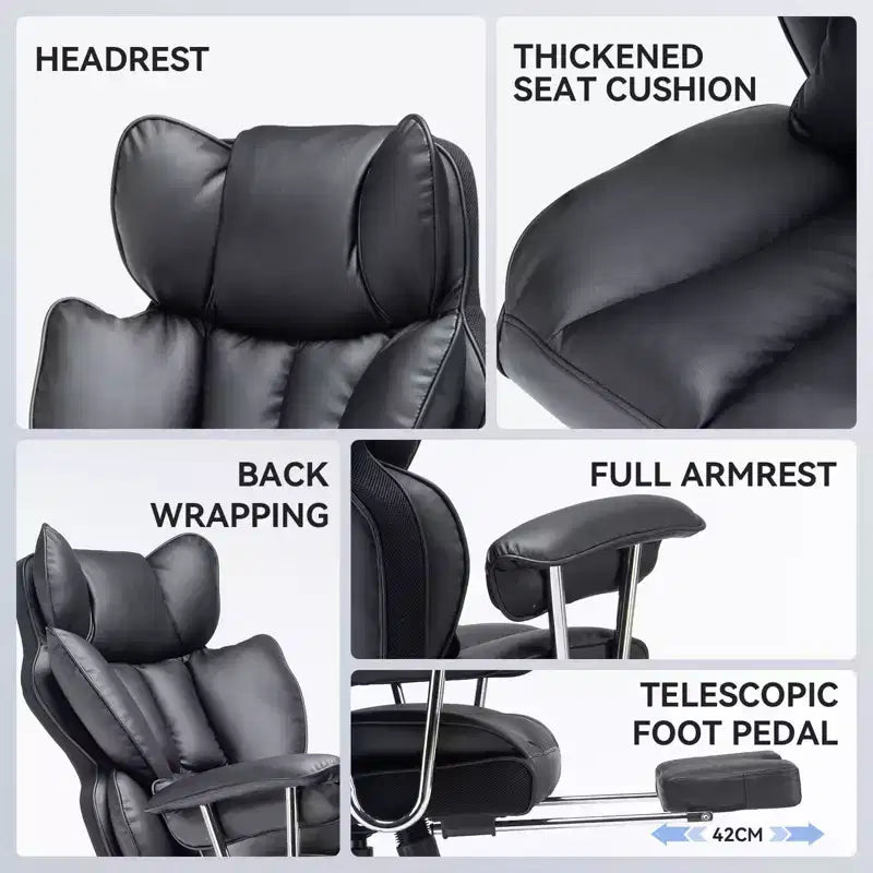 Efomao Chaise de Bureau Ergonomique 400 lbs, Grande Chaise d'Ordinateur en Cuir PU pour Personnes de Grande Taille, Fauteuil de Direction avec Repose-Pieds et Soutien Lombaire