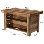 Lantine Table Îlot de Cuisine 140 cm avec Rangement, Table Îlot Fixe en Bois à 3 Niveaux, Table de Bar Moderne avec Étagère de Rangement pour Cuisine, Marron Rustique