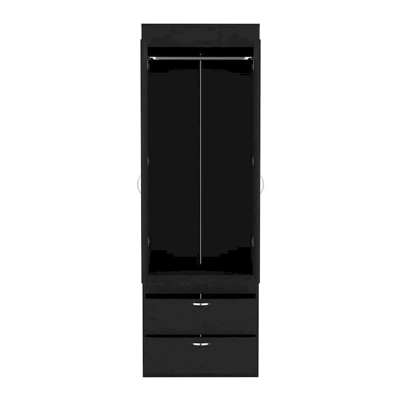 18.9 Armoire moderne à deux portes avec deux tiroirs inférieurs et tringle de suspension pour chambre à coucher