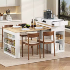 Table à manger extensible Whisen, table îlot mobile roulante avec 3 rallonges amovibles, meuble de rangement