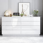 Commode haute brillance 63 po avec 8 tiroirs lumineux et plateau spacieux