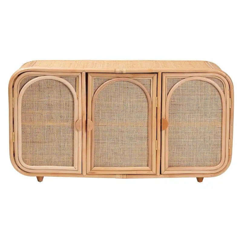 Meuble de rangement 3 portes en rotin naturel Bohème Evania