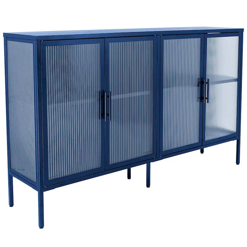 Meuble en métal et verre trempé avec étagère réglable