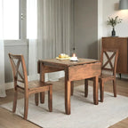Ensemble de salle à manger 3 pièces avec table à rabats en bois et 2 chaises à dossier en X pour petits espaces
