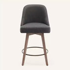 Lot de 4 tabourets de bar pivotants à hauteur de comptoir Bekrvio 26 po avec dossiers et pieds en bois, tabourets de bar rembourrés en tissu lin/similicuir pour îlot de cuisine