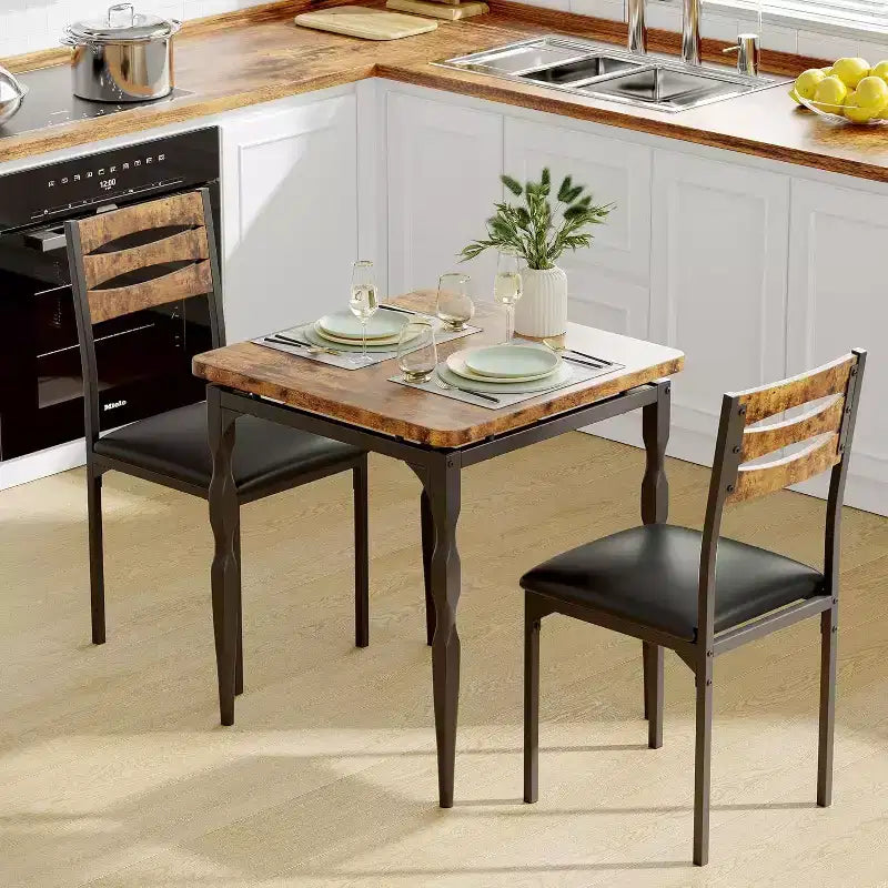 Ensemble de salle à manger 3 pièces pour petits espaces, table et 2 chaises à pieds en spirale, ensemble de table de cuisine compact pour appartements