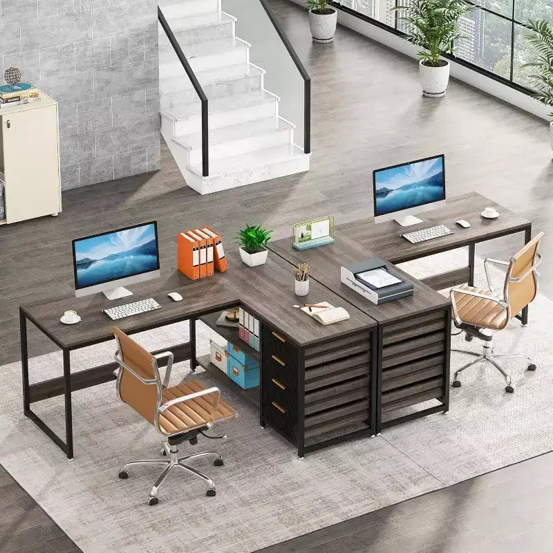Bureau d'angle en L réversible de 59 po avec tiroirs de rangement, gris