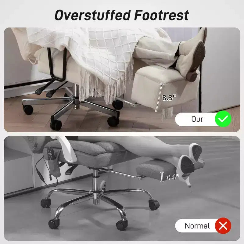 Fauteuil de bureau de direction avec soutien lombaire, repose-pieds, dossier haut inclinable, rembourré
