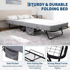 Lit pliant avec matelas pour adultes, lits d'appoint portables, lit pliant avec cadre en métal, matelas en mousse à mémoire de forme 5 et poche de rangement latérale