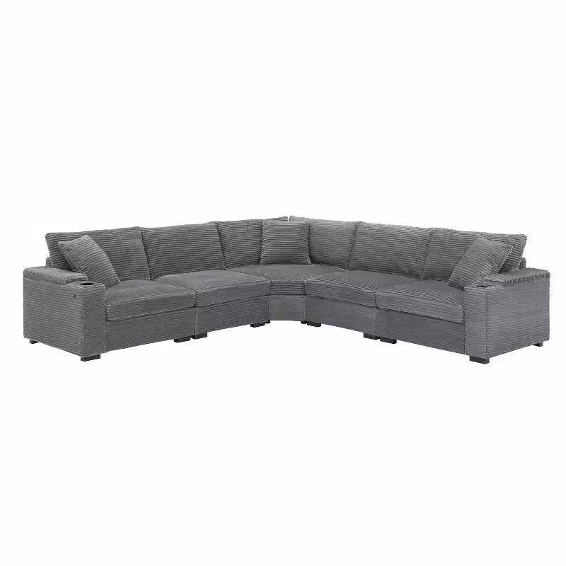 Canapé d'angle modulable en velours côtelé 106 avec accoudoir, rangement, porte-gobelets, chargeur USB et canapé modulaire surdimensionné confortable