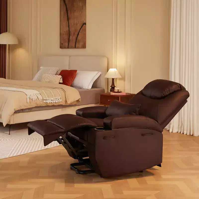 Fauteuil inclinable électrique avec fonction releveur, massage et chauffage Bestier 34,6 po, fauteuil inclinable en similicuir avec poches latérales et porte-gobelets