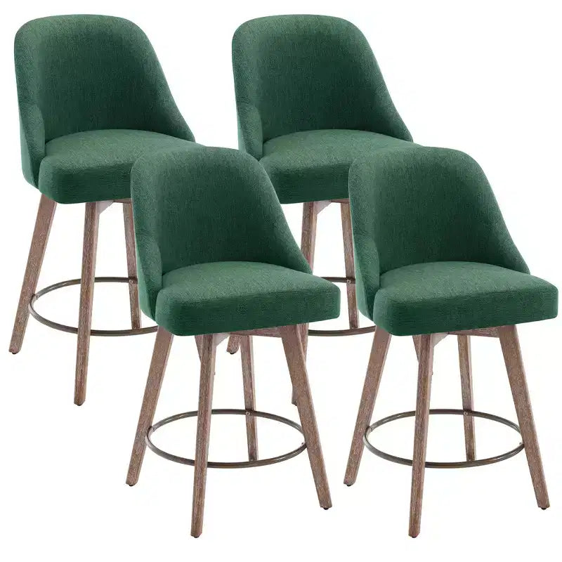 Lot de 4 tabourets de bar pivotants à hauteur de comptoir Bekrvio 26 po avec dossiers et pieds en bois, tabourets de bar rembourrés en tissu lin/similicuir pour îlot de cuisine