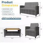 Heynemo Ensemble de mobilier de patio 4 pièces, salons de conversation de patio en osier tout temps avec table basse à 2 niveaux, canapé d'extérieur