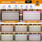 Commode 9 tiroirs pour chambre à coucher, Meuble de rangement avec station de recharge et lumières LED, Double armoire de rangement en bois, Meuble TV commode moderne