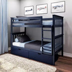 Lit superposé en bois massif pour enfants avec tiroirs de rangement