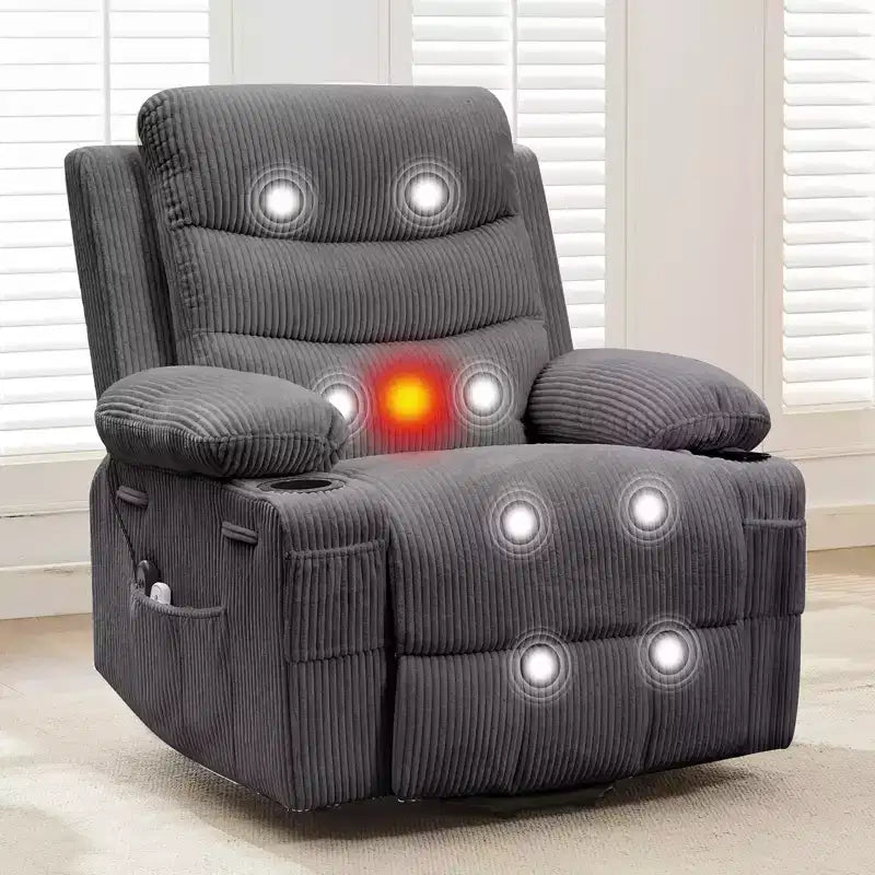 Fauteuil inclinable releveur avec massage et chauffage, fauteuils inclinables électriques surdimensionnés, siège de cinéma maison avec 2 porte-gobelets latéraux, fauteuil simple inclinable à bascule