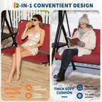 Balançoire de jardin 2 places avec auvent, assise rembourrée, cadre en fer robuste, banc d'extérieur résistant aux intempéries pour patio, balcon ou arrière-cour