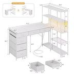 Bureau d'ordinateur en L de 120 cm avec 6 tiroirs et 5 étagères, bureau de jeu d'angle réversible avec lumières LED et prises de courant