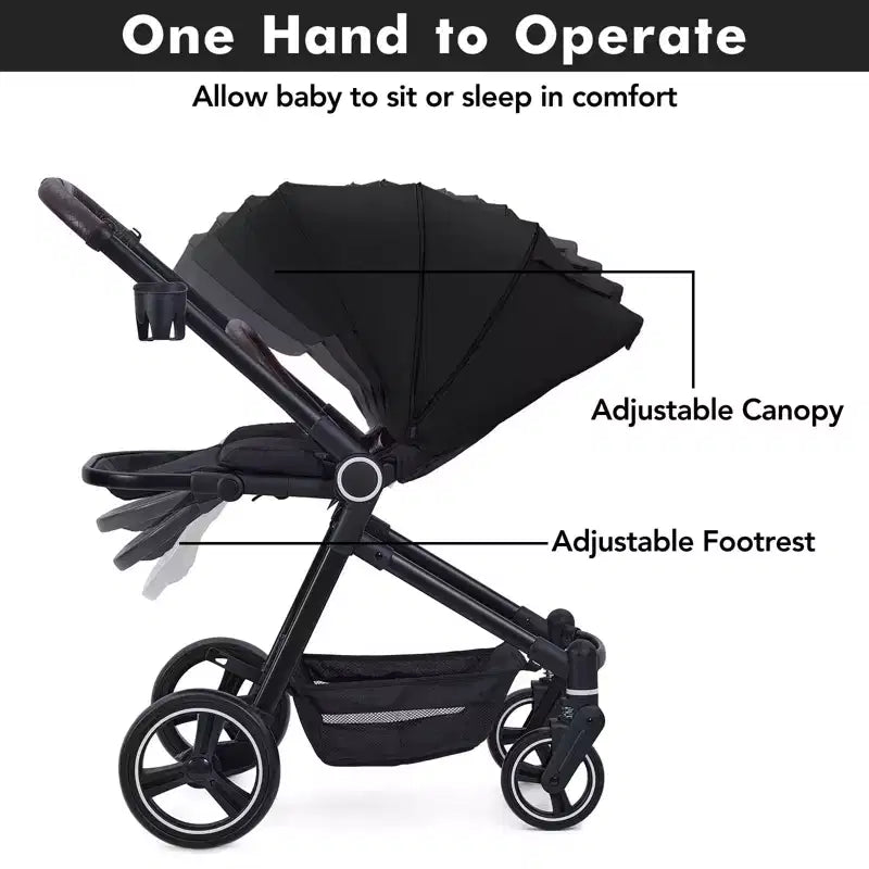Poussette Bébé, Poussette Pliante - Poussette Haute pour Nouveau-né et Tout-petit, Landau Convertible avec Dossier Réversible