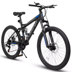 VTT Okak 24 pouces en acier au carbone avec suspension intégrale, vélo homme avec leviers de vitesses 21 vitesses et freins à disque, vélo pour enfants et adultes