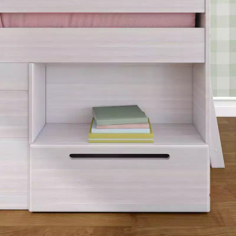 Lit mezzanine bas Max & Lily Modern Farmhouse avec tiroir de rangement, lit en bois massif pour enfants
