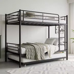 MAYEERTY Lit superposé noir en métal, taille double, avec lit gigogne, échelle, barrière de sécurité pleine longueur, sans bruit, pas besoin de sommier tapissier
