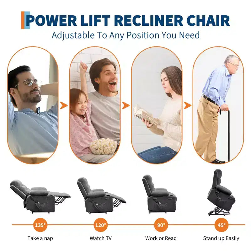 Fauteuil inclinable releveur avec massage et chauffage, fauteuils inclinables électriques surdimensionnés, siège de cinéma maison avec 2 porte-gobelets latéraux, fauteuil simple inclinable à bascule