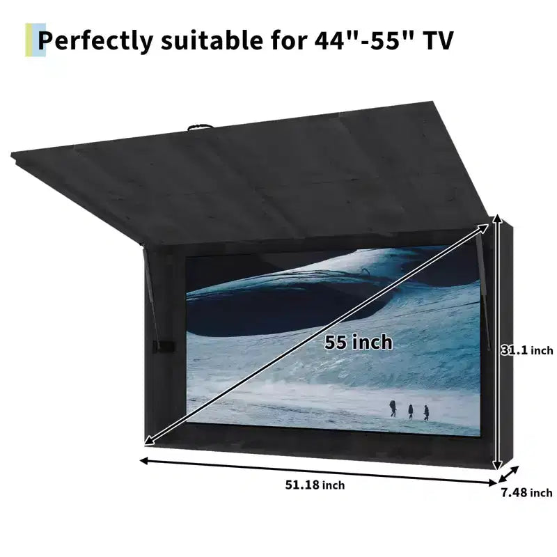 Meuble TV d'extérieur 55 pouces, cache-télévision en bois massif résistant aux intempéries avec support réglable 4D et porte rabattable (convient aux téléviseurs de 44 à 55 pouces)