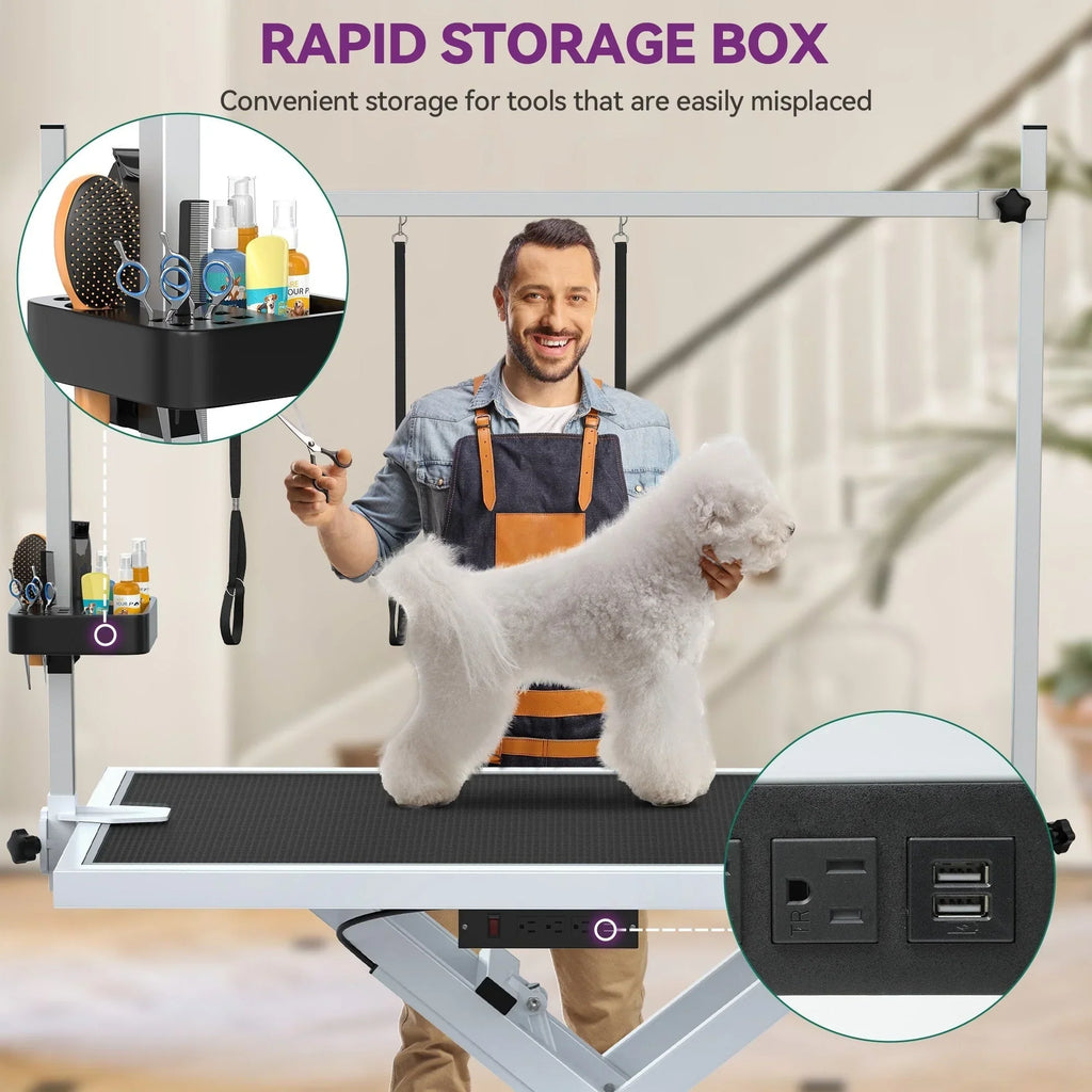 Table de toilettage professionnelle électrique pour grands chiens - Table de toilettage robuste pour animaux de compagnie avec bras de toilettage en aluminium - 50W