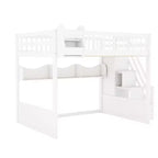 Lit mezzanine double avec escalier, armoire et étagères de rangement – MDF, 295 kg