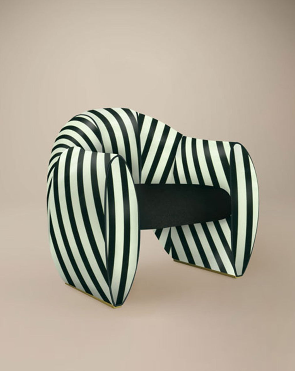 Fauteuil sculptural en satin et velours rayé