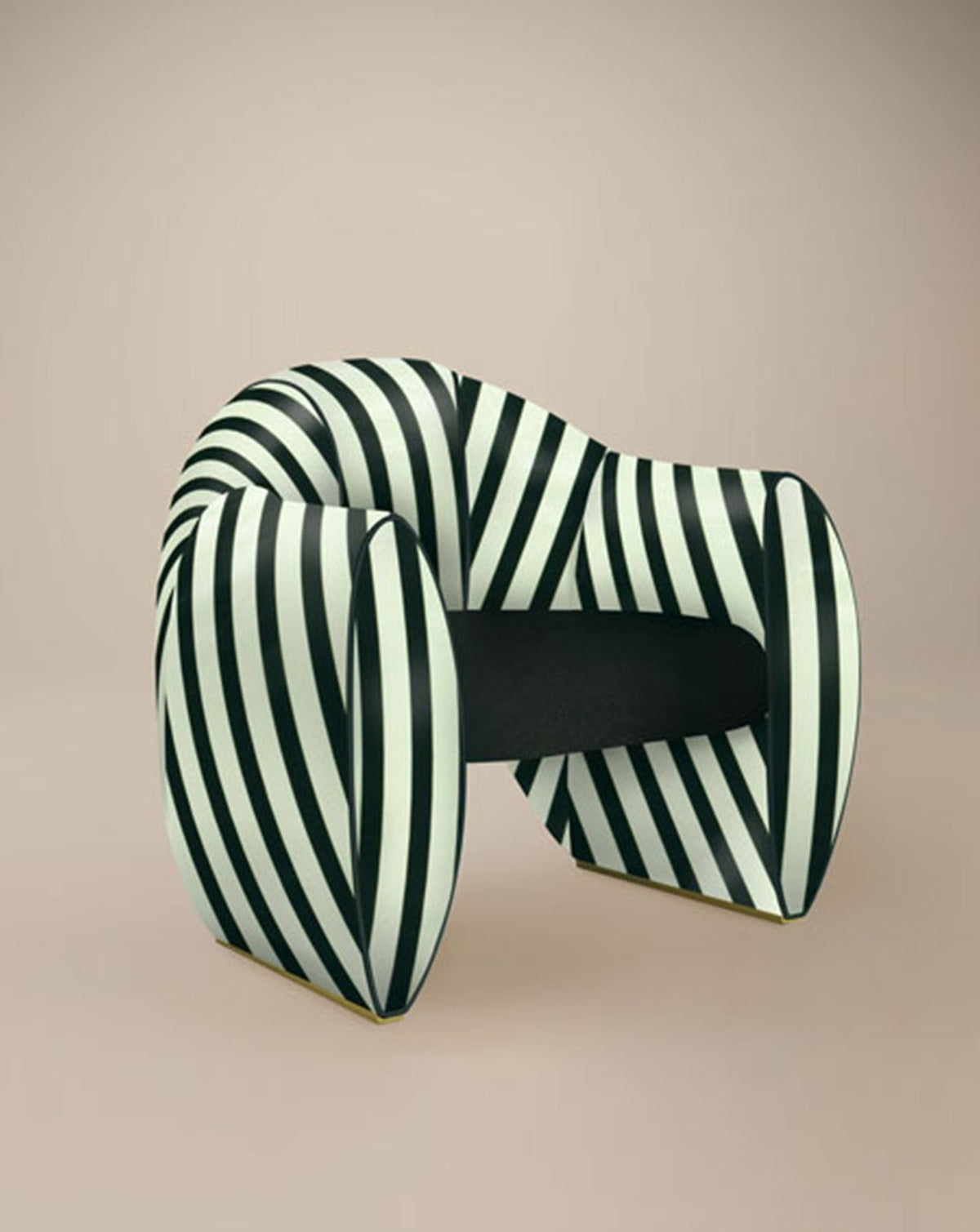 Fauteuil sculptural en satin et velours rayé